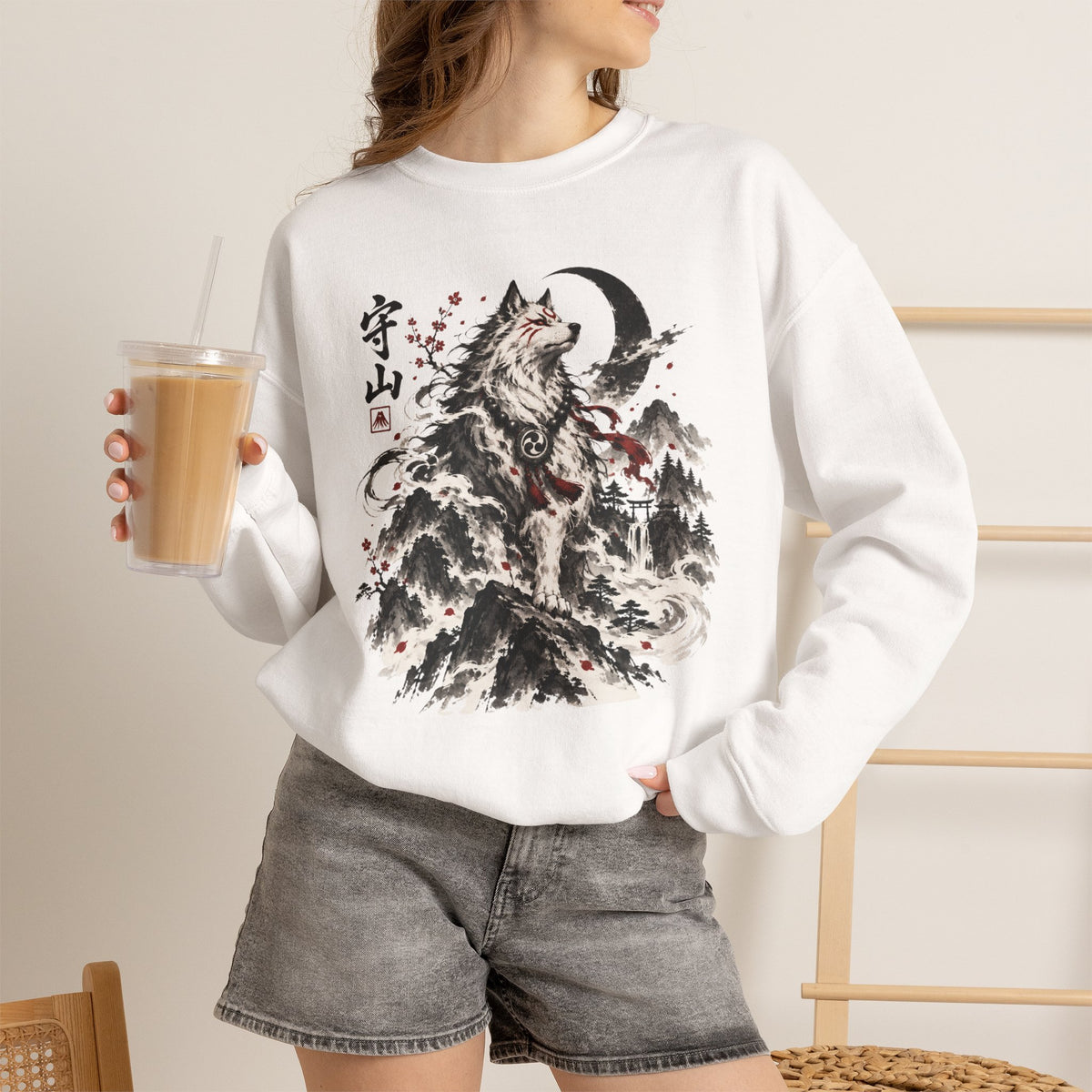 Japanese Wolf Moon Crewneck Sweatshirt