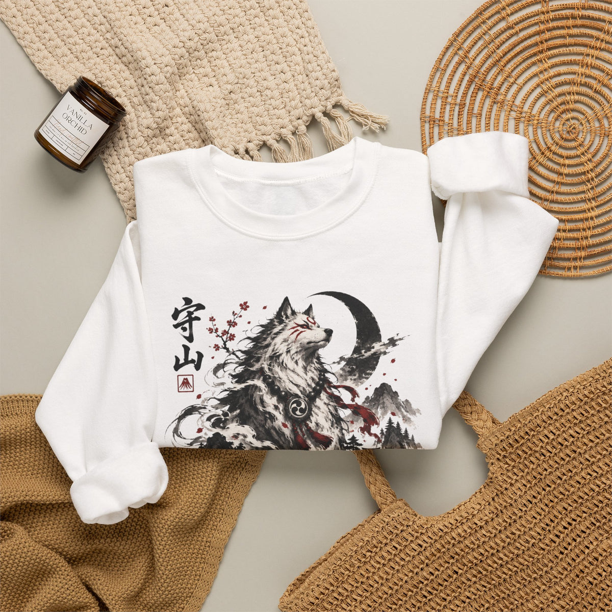 Japanese Wolf Moon Crewneck Sweatshirt