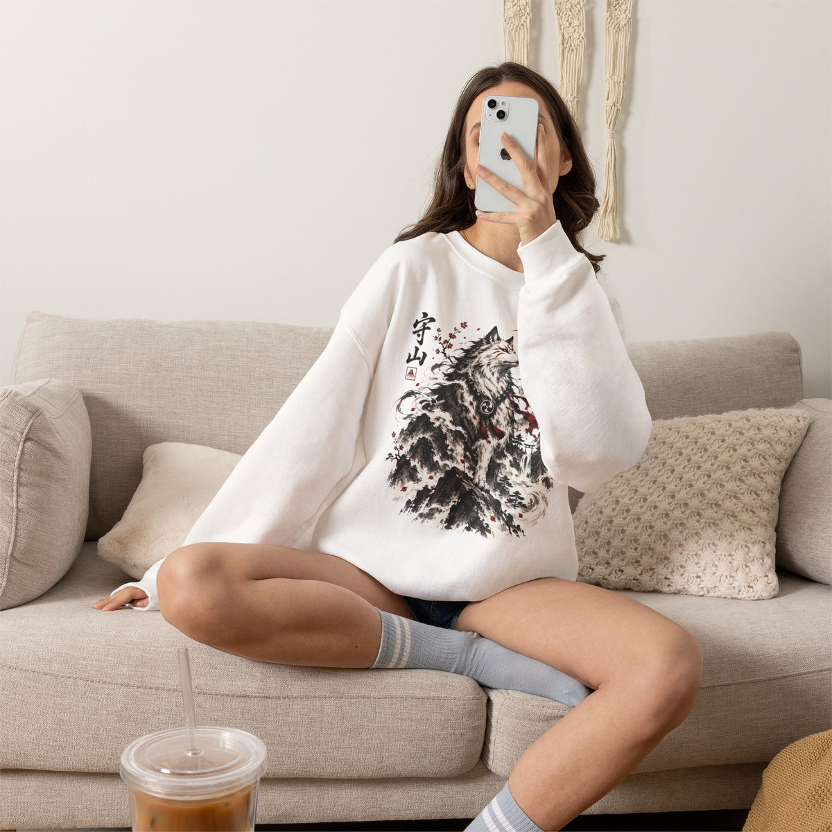 Japanese Wolf Moon Crewneck Sweatshirt
